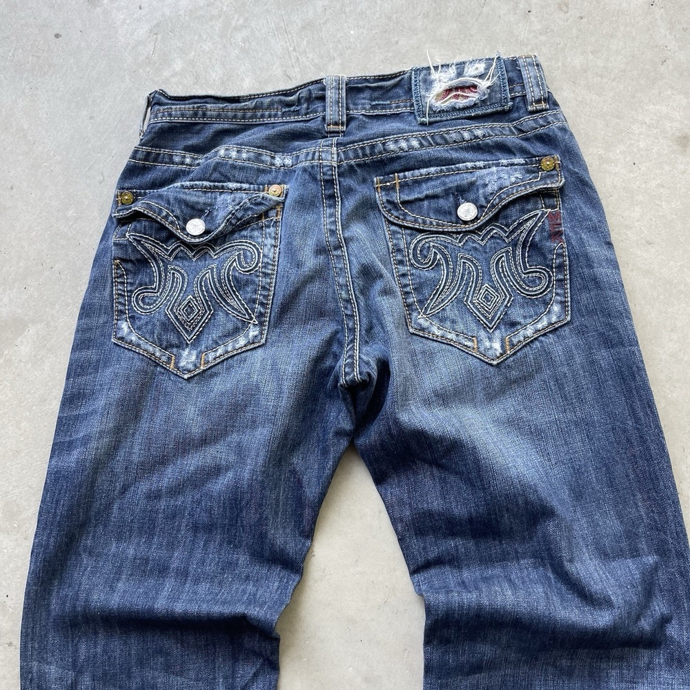 MEK Denim Jeans Mens 34x32 Blue Minsk Boot Cut Distressed Faded Skater Pockets - Picture 8 of 8